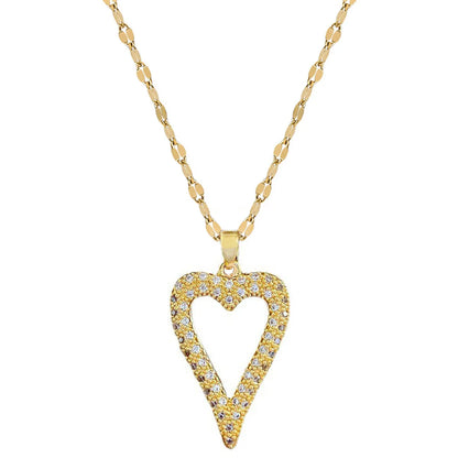 Fashion Heart Shape Stainless Steel Copper Plating Artificial Diamond Pendant Necklace