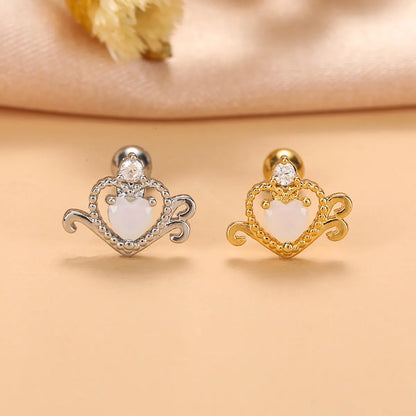 Fashion Heart Shape Stainless Steel Copper Plating Inlay Zircon Ear Studs 1 Piece