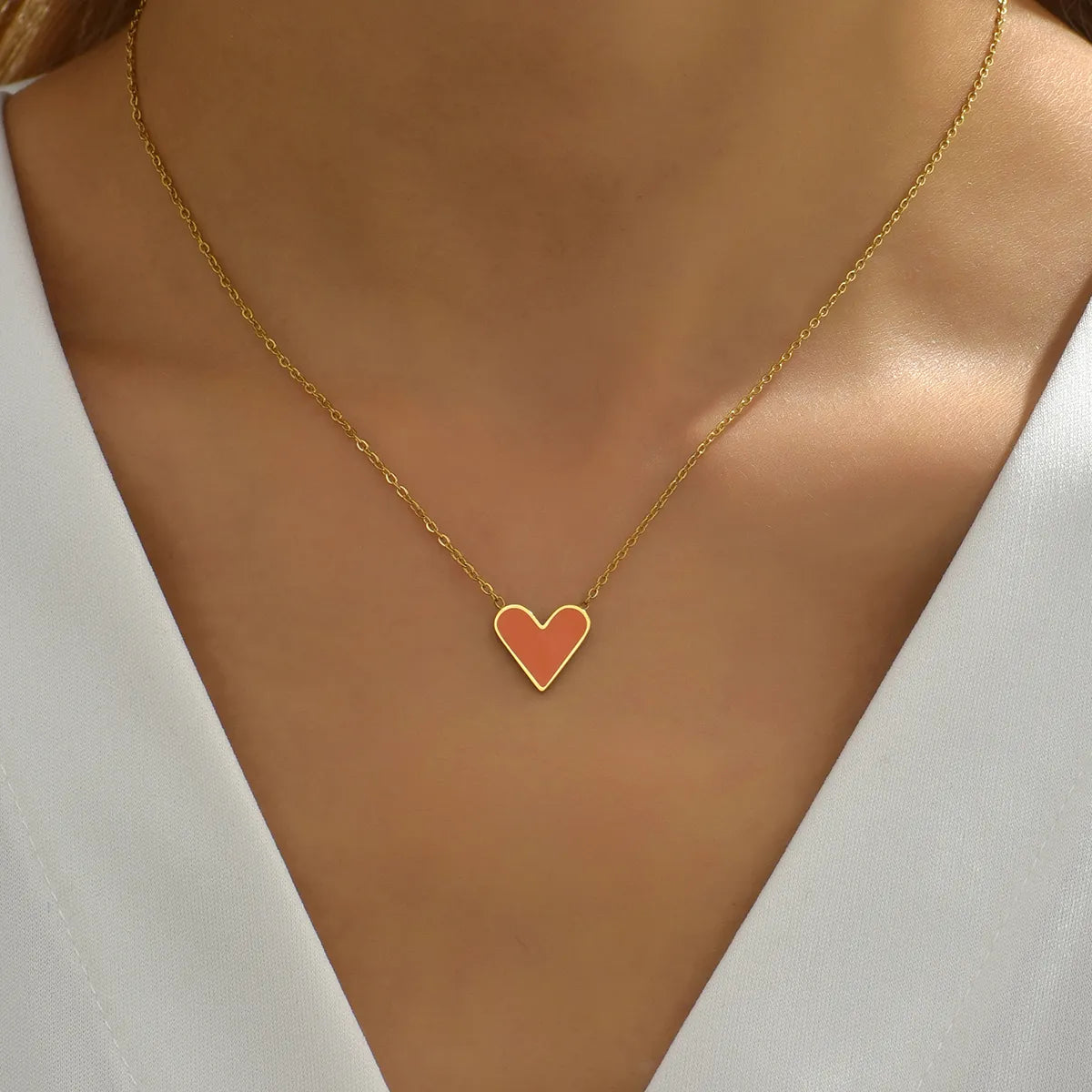 Fashion Heart Shape Stainless Steel Enamel Necklace