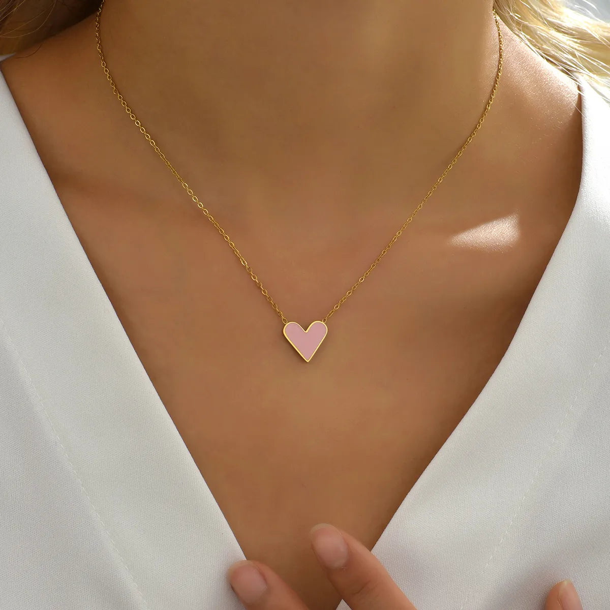 Fashion Heart Shape Stainless Steel Enamel Necklace