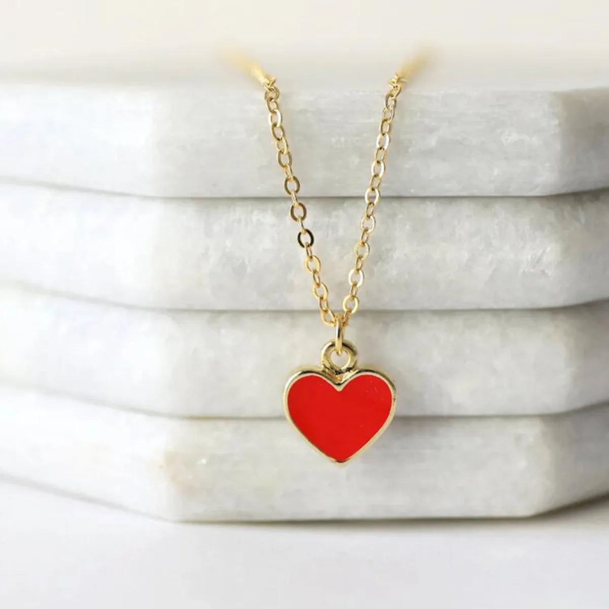 Fashion Heart Shape Stainless Steel Enamel Pendant Necklace 1 Piece