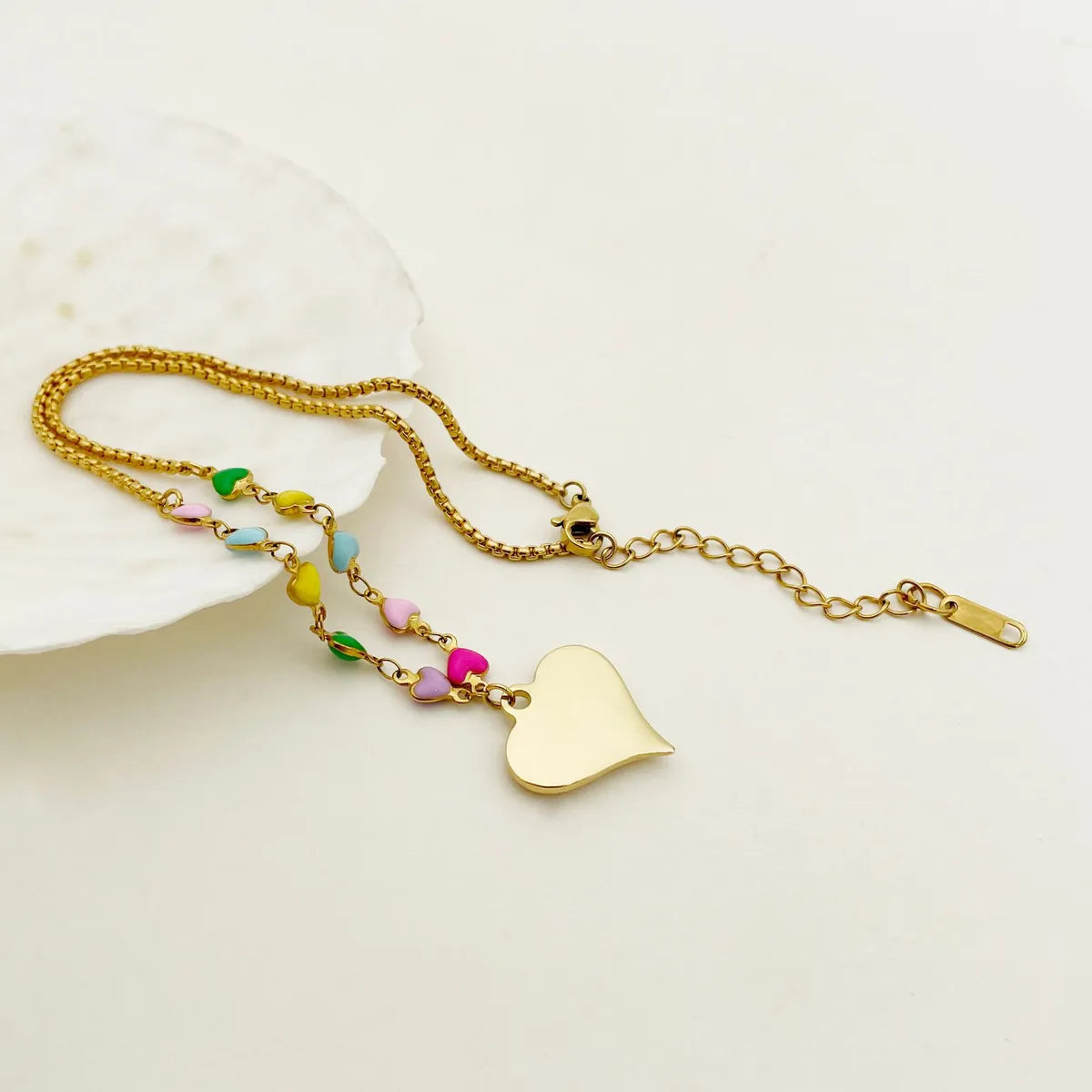 Fashion Heart Shape Stainless Steel Enamel Plating Pendant Necklace 1 Piece