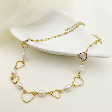 Fashion Heart Shape Stainless Steel Freshwater Pearl Plating Necklace 1 Piece