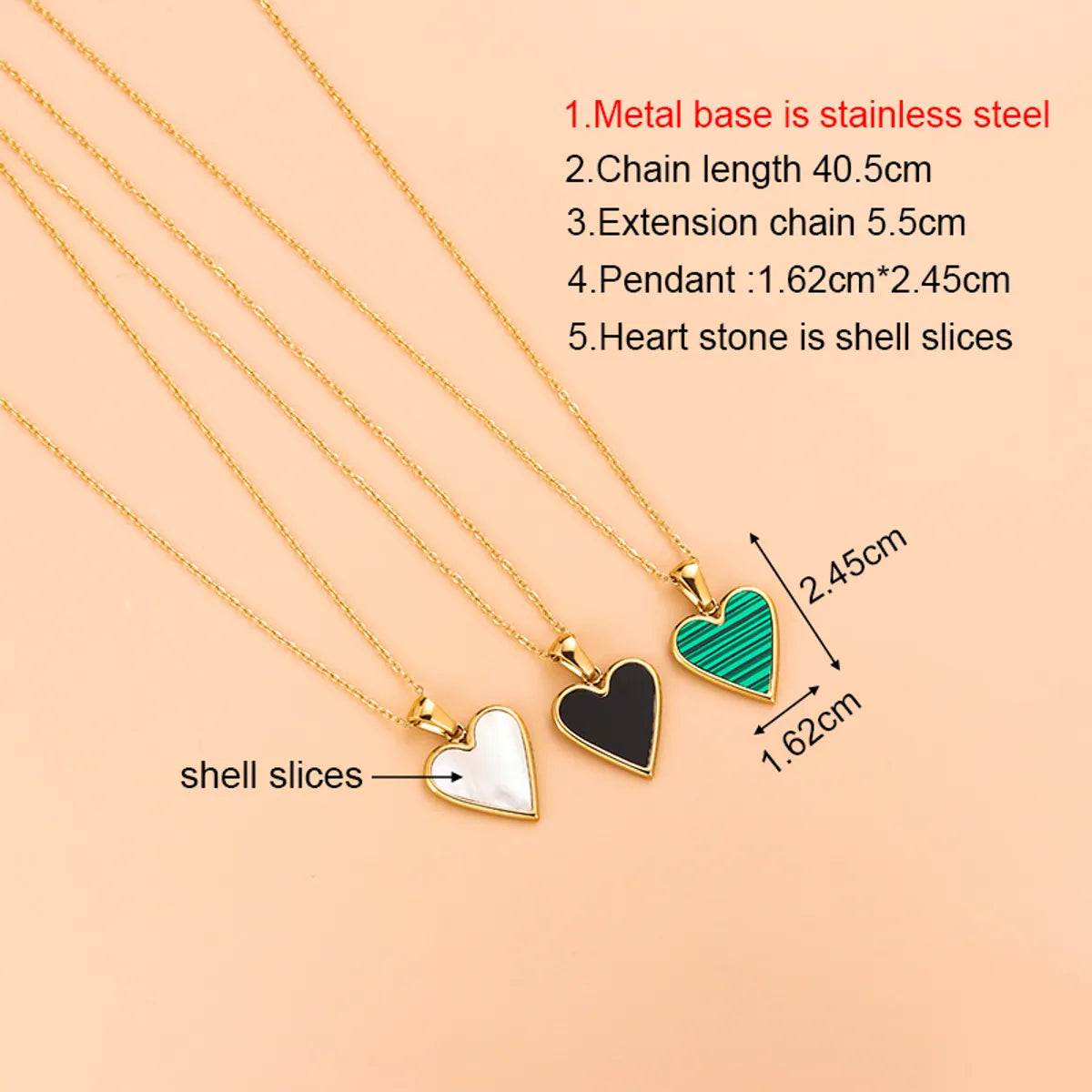 Wholesale Fashion Heart Shape Stainless Steel Gold Plated Shell Earrings Necklace