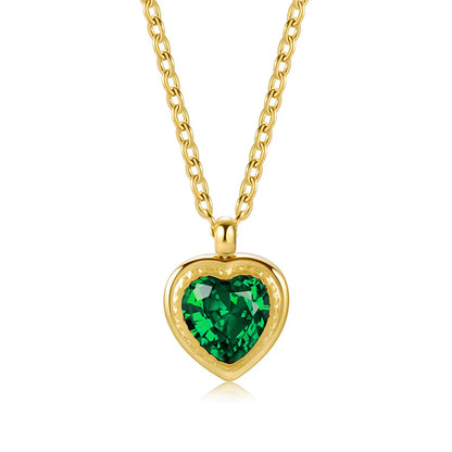 Fashion Heart Shape Stainless Steel Gold Plated Zircon Pendant Necklace