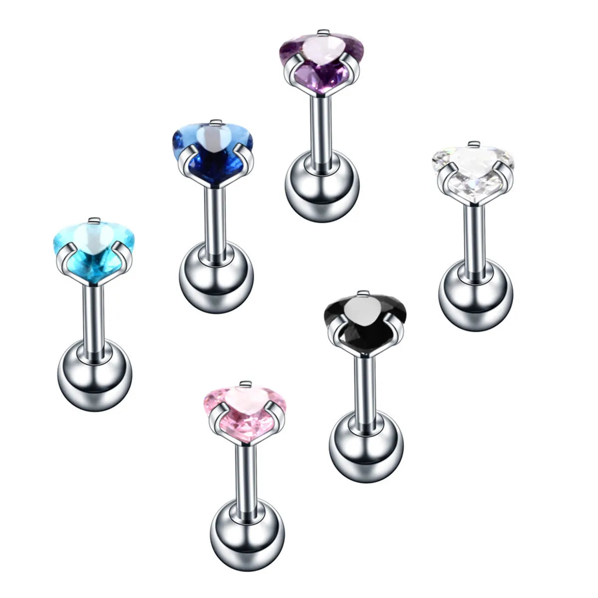 Fashion Heart Shape Stainless Steel Inlay Zircon Ear Studs 1 Piece