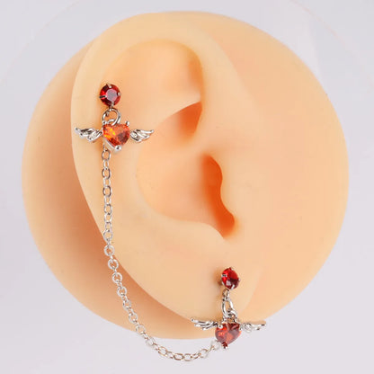 Fashion Heart Shape Stainless Steel Inlay Zircon Ear Studs 1 Piece