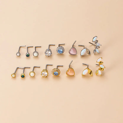 Fashion Heart Shape Stainless Steel Inlay Zircon Nose Studs 1 Piece