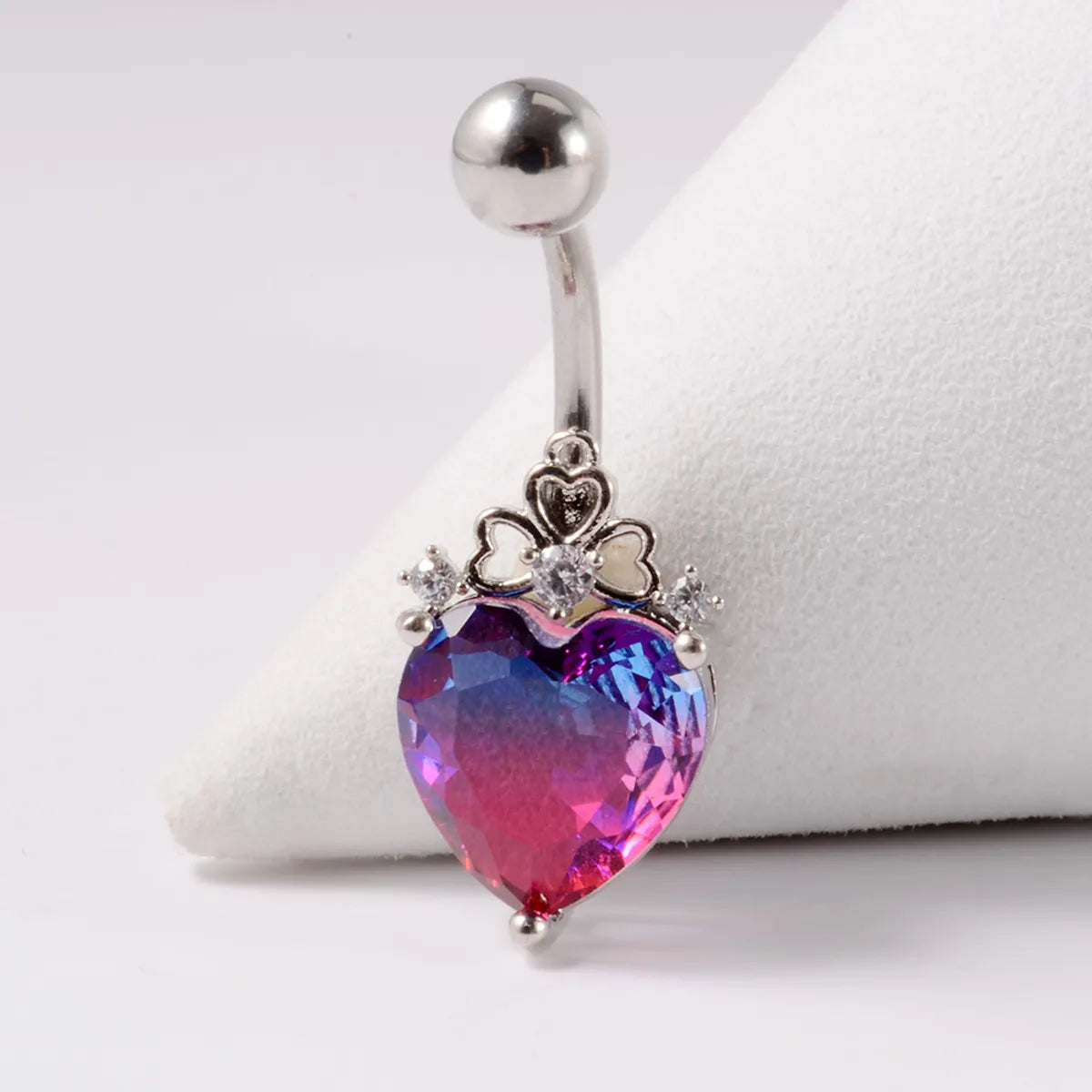 Fashion Heart Shape Stainless Steel Inlay Zircon Belly Ring