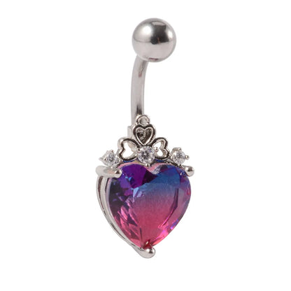 Fashion Heart Shape Stainless Steel Inlay Zircon Belly Ring