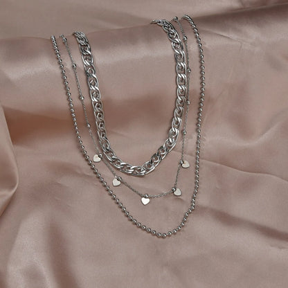 Fashion Heart Shape Stainless Steel Layered Necklace