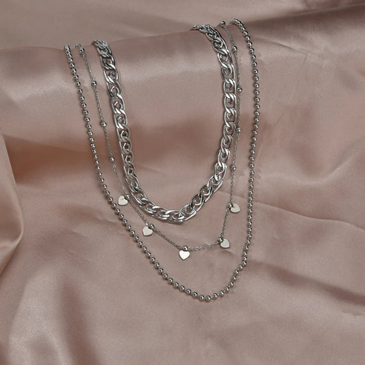 Fashion Heart Shape Stainless Steel Layered Necklace