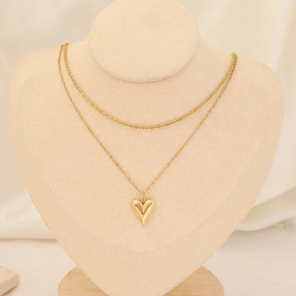 Fashion Heart Shape Stainless Steel Layered Necklaces Gold Plated Pearl Stainless Steel Necklaces 1 Piece