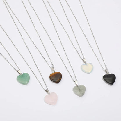 Fashion Heart Shape Stainless Steel Natural Stone Luminous Pendant Necklace 1 Piece