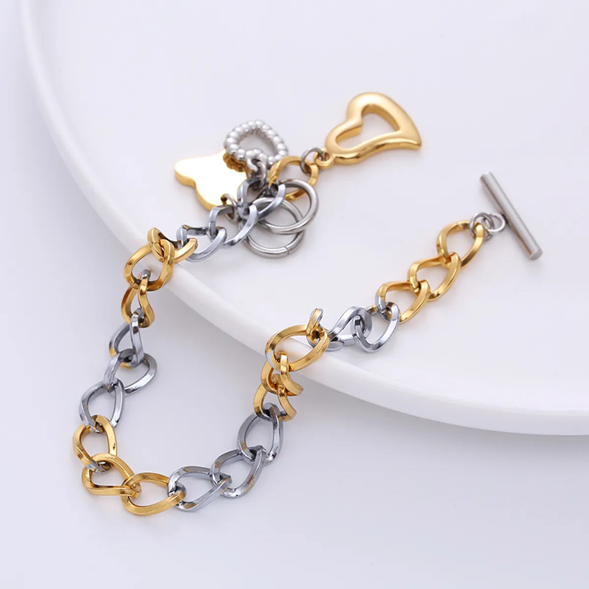 Fashion Heart Shape Stainless Steel Patchwork Bracelets