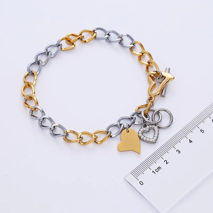 Fashion Heart Shape Stainless Steel Patchwork Bracelets