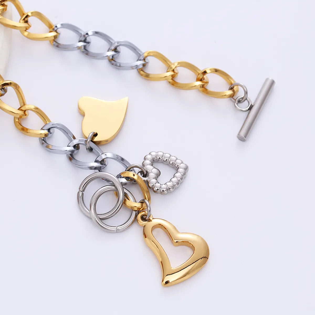 Fashion Heart Shape Stainless Steel Patchwork Bracelets