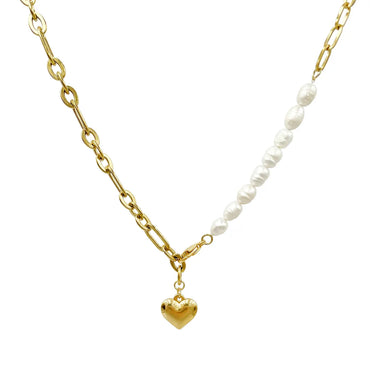 Fashion Heart Shape Stainless Steel Pearl Plating 14k Gold Plated Pendant Necklace