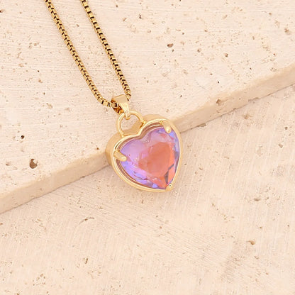 Fashion Heart Shape Stainless Steel Pendant Necklace Gold Plated Artificial Crystal Stainless Steel Necklaces 1 Piece