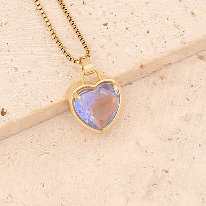 Fashion Heart Shape Stainless Steel Pendant Necklace Gold Plated Artificial Crystal Stainless Steel Necklaces 1 Piece