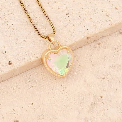 Fashion Heart Shape Stainless Steel Pendant Necklace Gold Plated Artificial Crystal Stainless Steel Necklaces 1 Piece