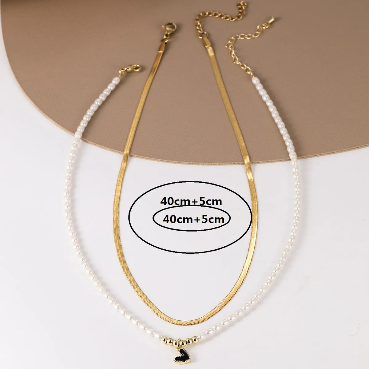 Fashion Heart Shape Stainless Steel Pendant Necklace Gold Plated Pearl Stainless Steel Necklaces 2 Piece Set