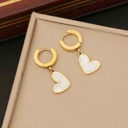 Fashion Heart Shape Stainless Steel Plating Hollow Out Inlay Shell Bracelets Earrings Necklace