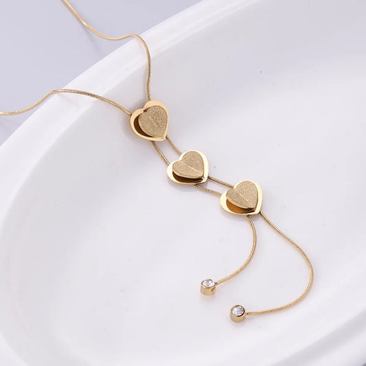 Fashion Heart Shape Stainless Steel Plating Inlay Rhinestones 18k Gold Plated Necklace