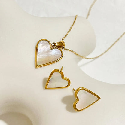 Wholesale Jewelry Fashion Heart Shape 304 Stainless Steel Shell 18K Gold Plated Plating Inlay Earrings Necklace