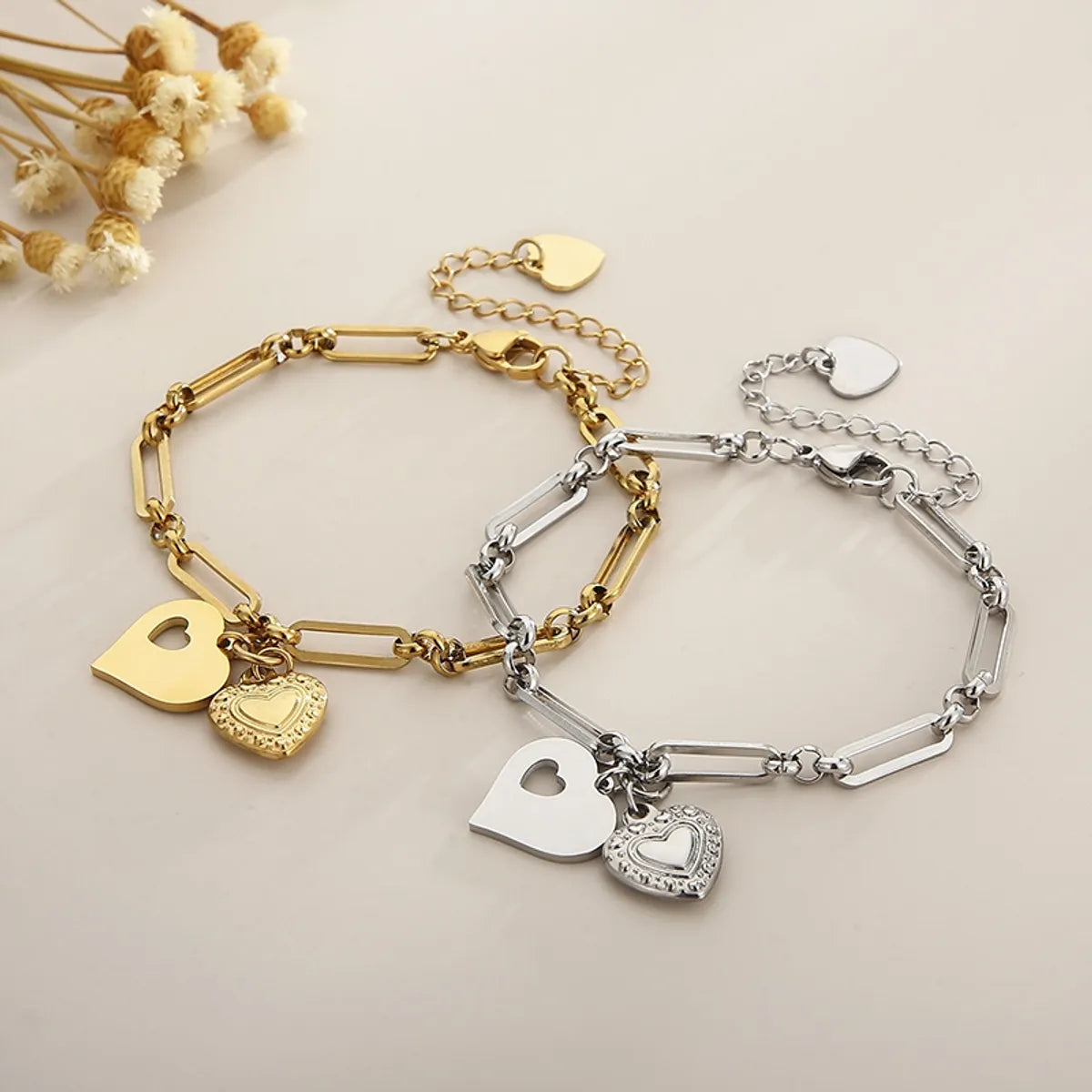 Fashion Heart Shape Stainless Steel Plating Inlay Titanium Steel Bracelets 1 Piece