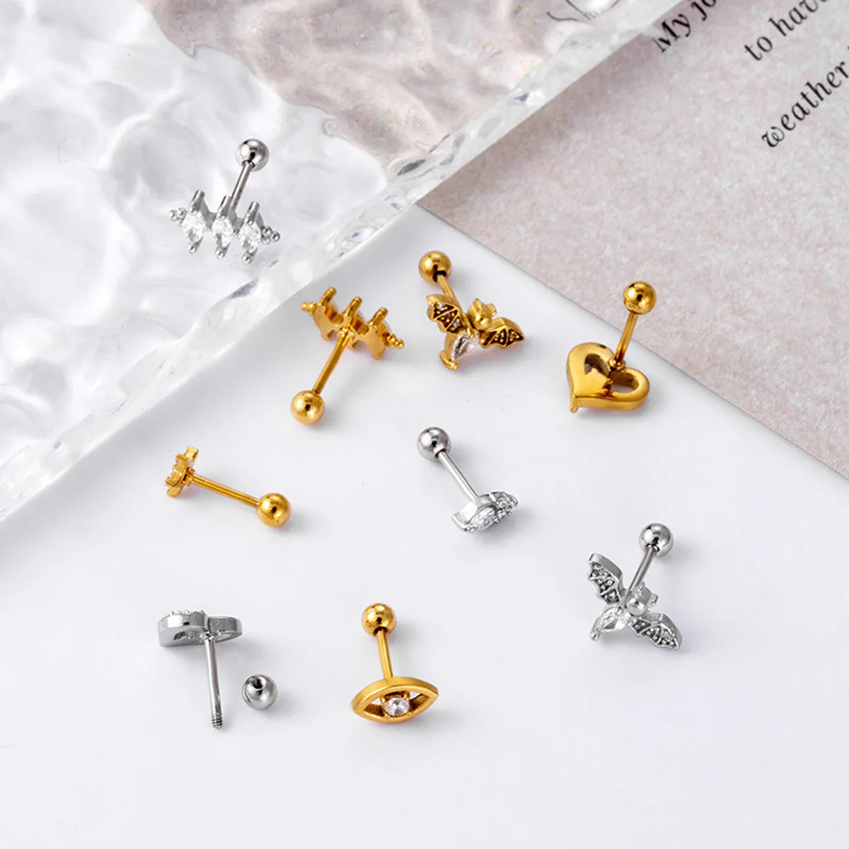 1 Piece Fashion Heart Shape Plating Inlay Stainless Steel Zircon Ear Studs