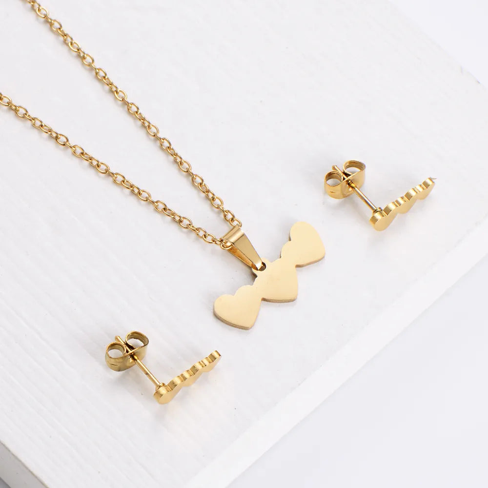 Fashion Heart Shape Stainless Steel Polishing Plating Women'S Earrings Necklace 3 Piece Set