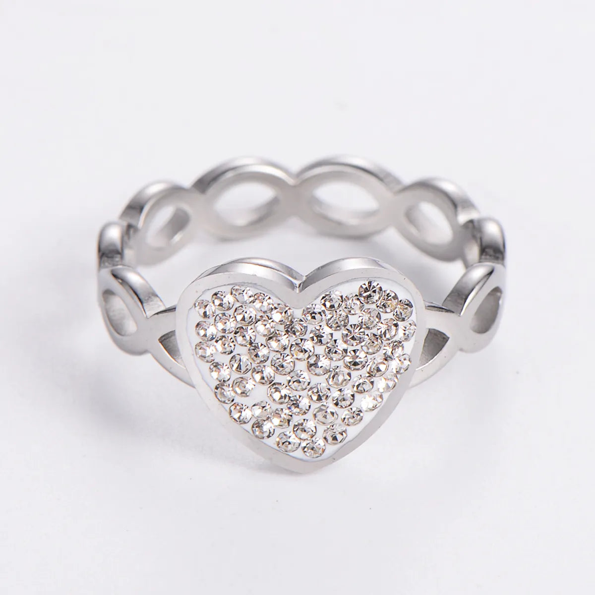 Fashion Heart Shape Stainless Steel Rhinestones Rings 1 Piece