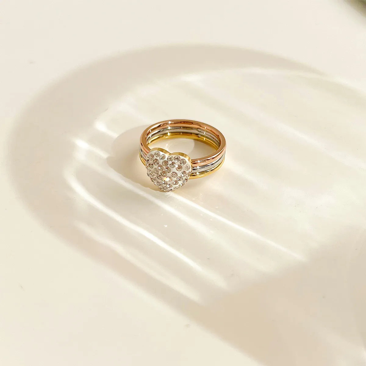 Fashion Heart Shape Stainless Steel Rings Inlaid Zircon Stainless Steel Rings