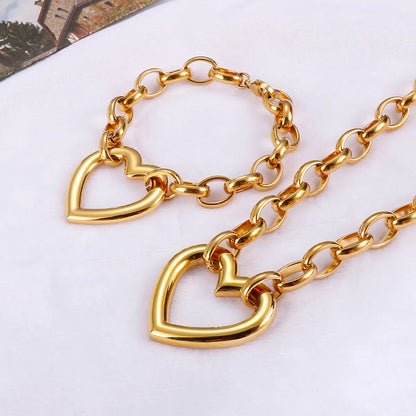 Fashion Heart Shape Stainless Steel Titanium Steel Plating Hollow Out Jewelry Set