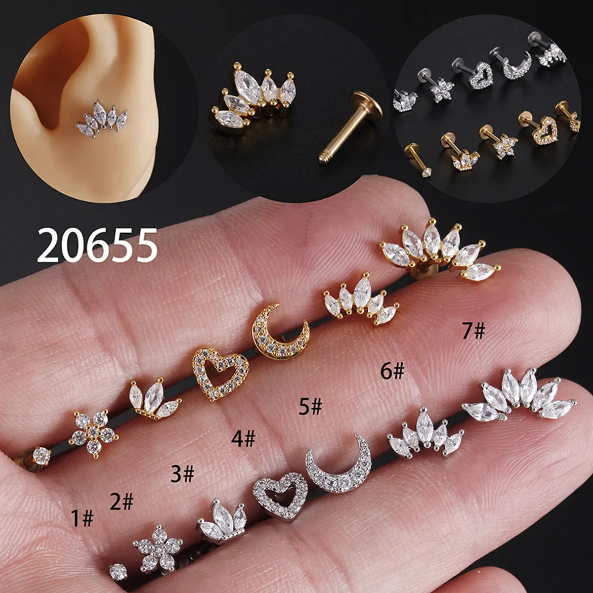 1 Piece Fashion Heart Shape Stainless Steel Zircon Lip Stud