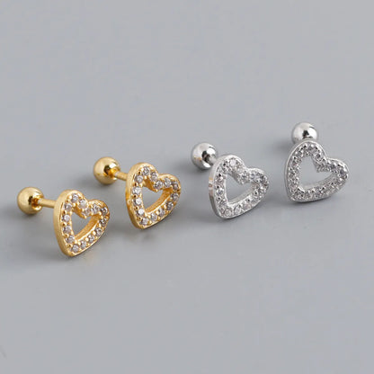 Fashion Heart Shape Sterling Silver Plating Zircon Ear Studs 1 Pair