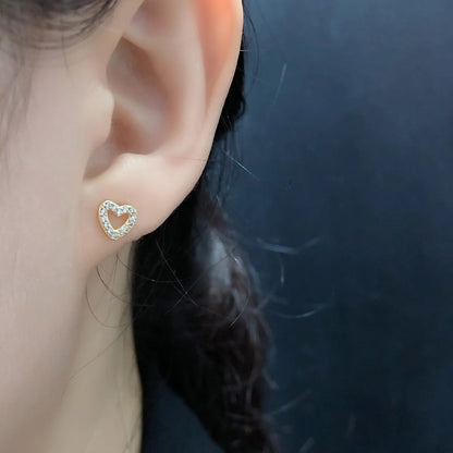 Fashion Heart Shape Sterling Silver Plating Zircon Ear Studs 1 Pair