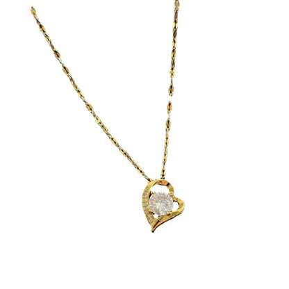 Fashion Heart Shape Titanium Steel Copper Chain Inlay Artificial Diamond Pendant Necklace