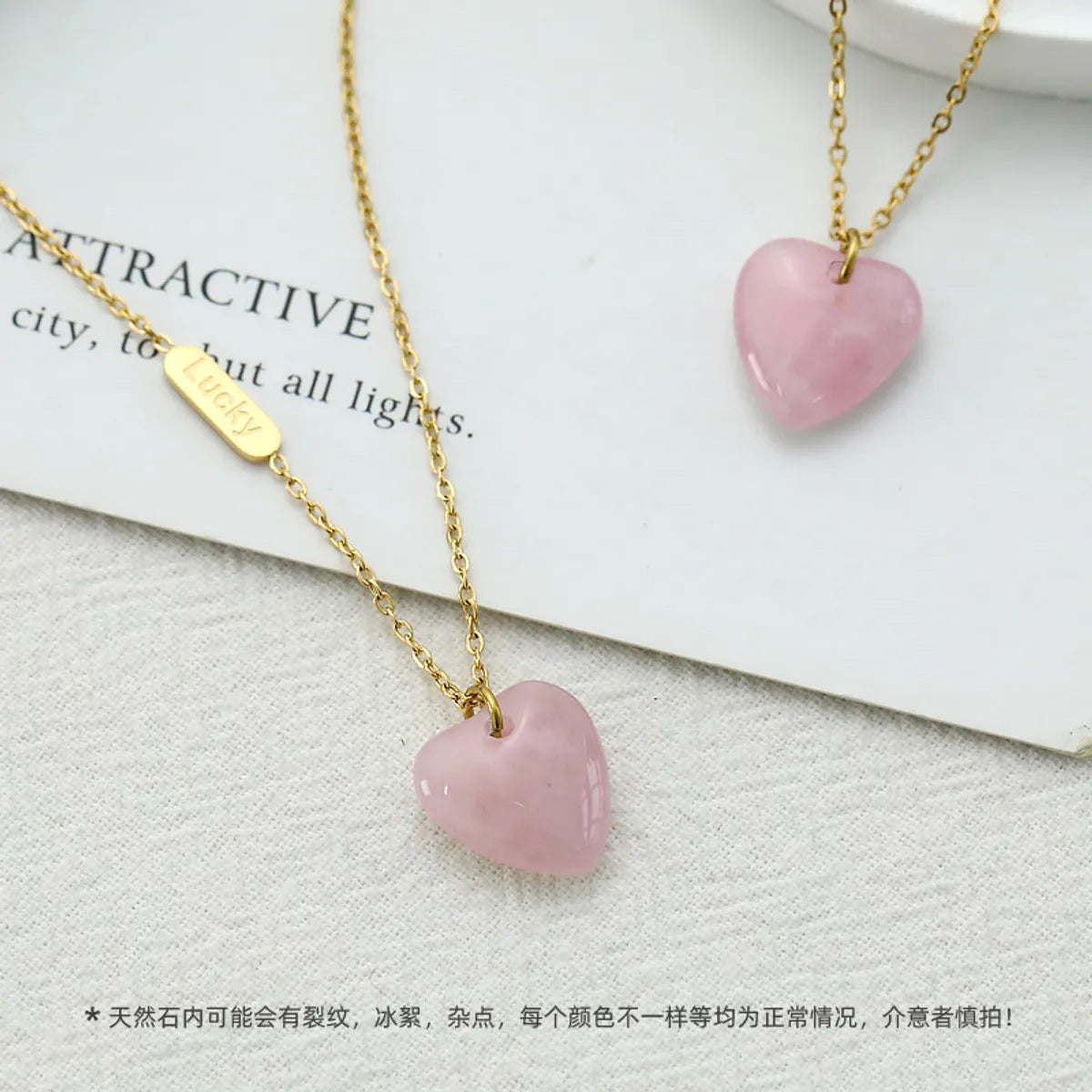 Fashion Heart Shape Titanium Steel Gold Plated Natural Stone Necklace 1 Piece