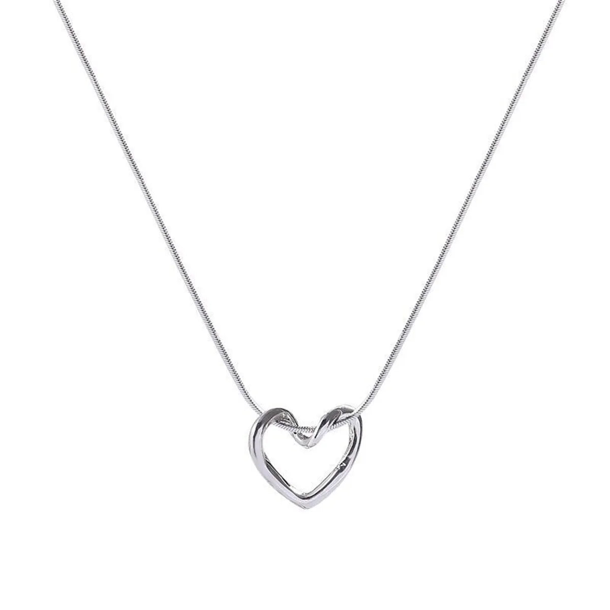 Fashion Heart Shape Titanium Steel Hollow Out Pendant Necklace