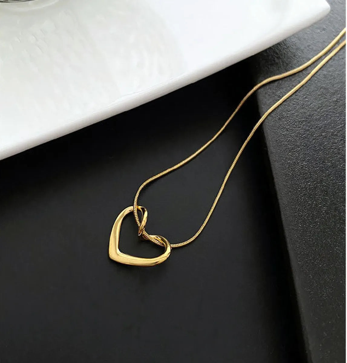 Fashion Heart Shape Titanium Steel Inlaid Gold Pendant Necklace 1 Piece