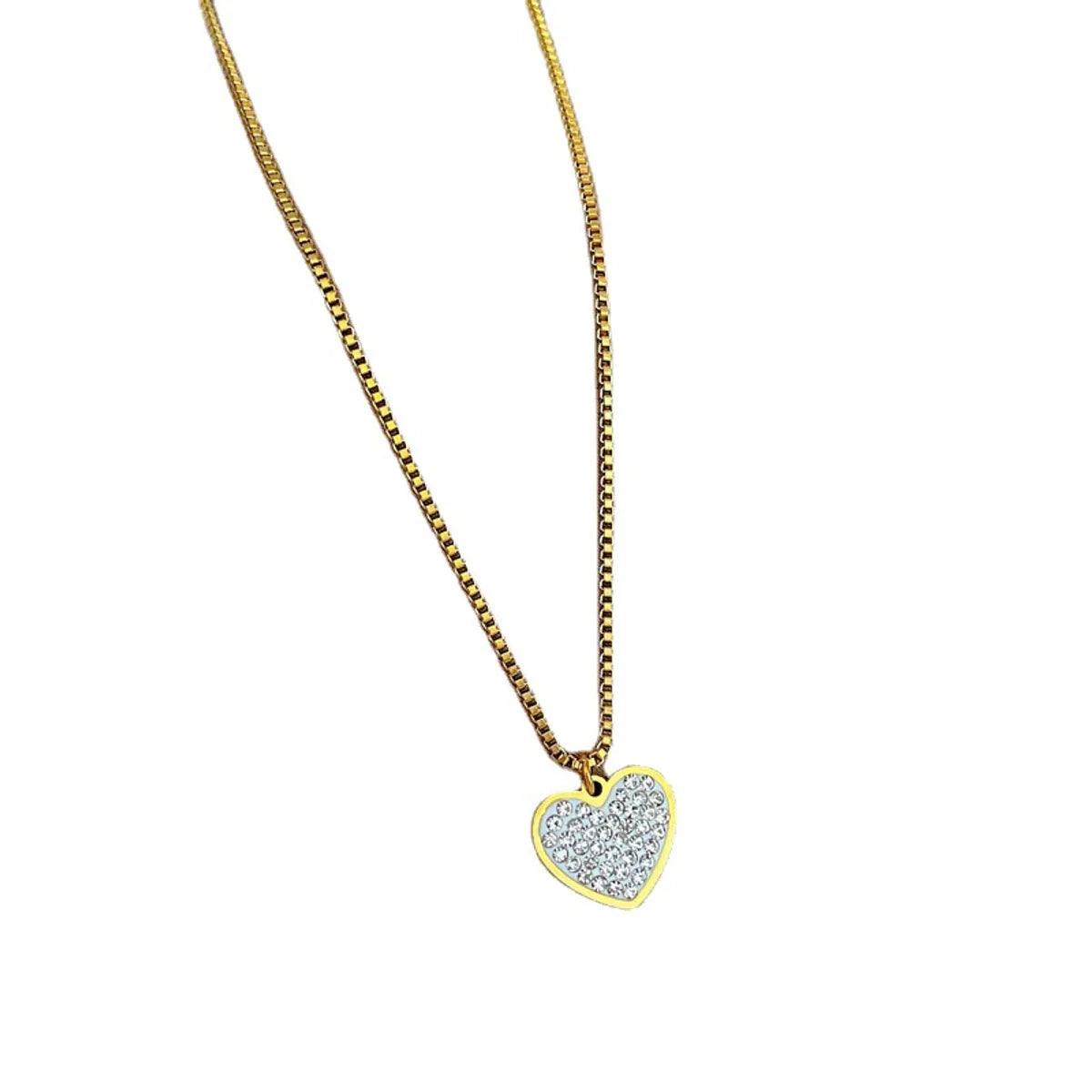 Fashion Heart Shape Titanium Steel Inlaid Zircon Pendant Necklace 1 Piece