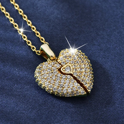 Fashion Heart Shape Titanium Steel Inlay Artificial Diamond Pendant Necklace 1 Piece