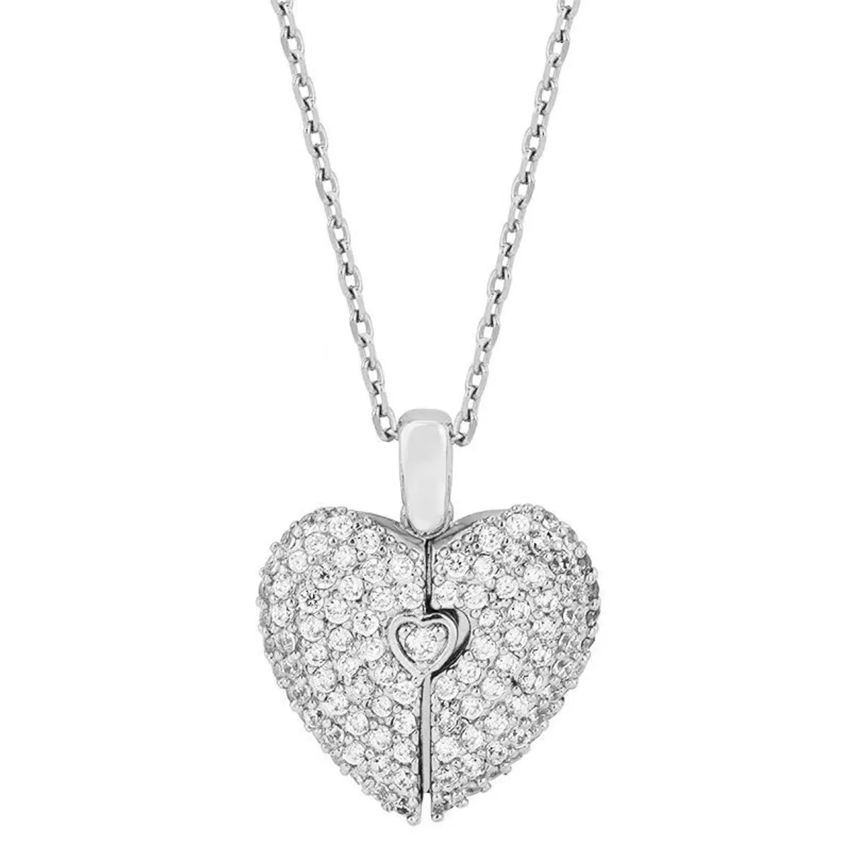 Fashion Heart Shape Titanium Steel Inlay Artificial Diamond Pendant Necklace 1 Piece