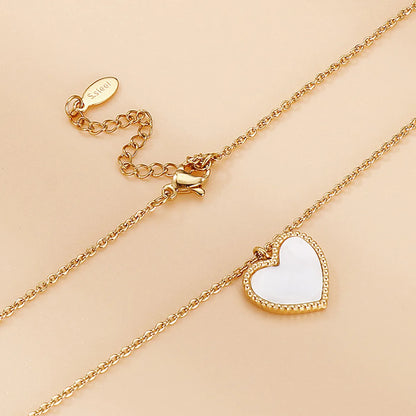 Fashion Heart Shape Titanium Steel Inlay Shell Bracelets Earrings Necklace