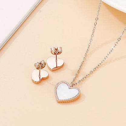 Fashion Heart Shape Titanium Steel Inlay Shell Bracelets Earrings Necklace