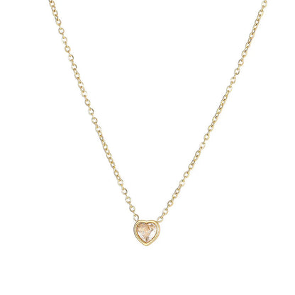 Wholesale Jewelry Fashion Heart Shape 304 Stainless Steel Zircon White Gold Plated Gold Plated Inlay Pendant Necklace