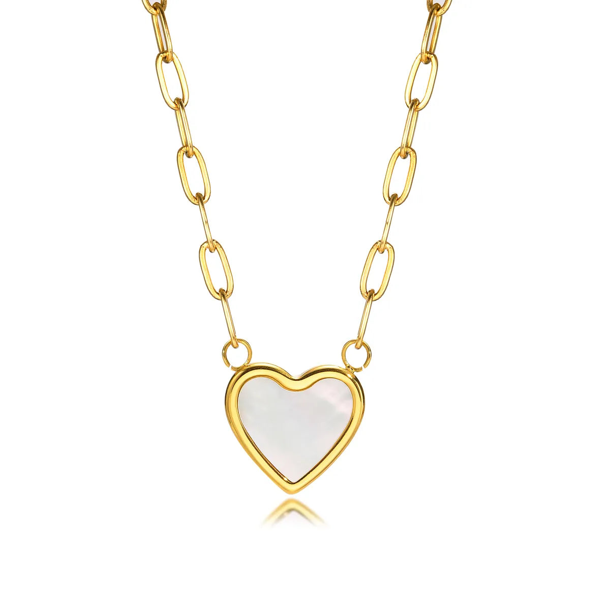 Fashion Heart Shape Titanium Steel Necklace Inlay Shell Stainless Steel Necklaces