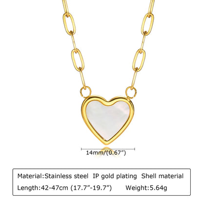 Fashion Heart Shape Titanium Steel Necklace Inlay Shell Stainless Steel Necklaces